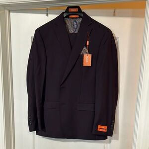 Tallia Black Suit Modern Notch Lapel size 44 Burgundy Wine color